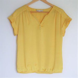 Cleo Sunshine Yellow Short Sleeve Satin Blouse